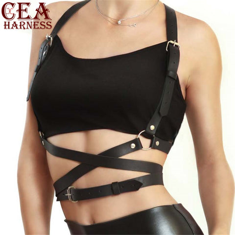 CEA.HARNESS Popular Stud Punk Goth Leather Harness Body Bondage Belt Cage Sculpting Leather Waist Belt Chest Belts Slim Body